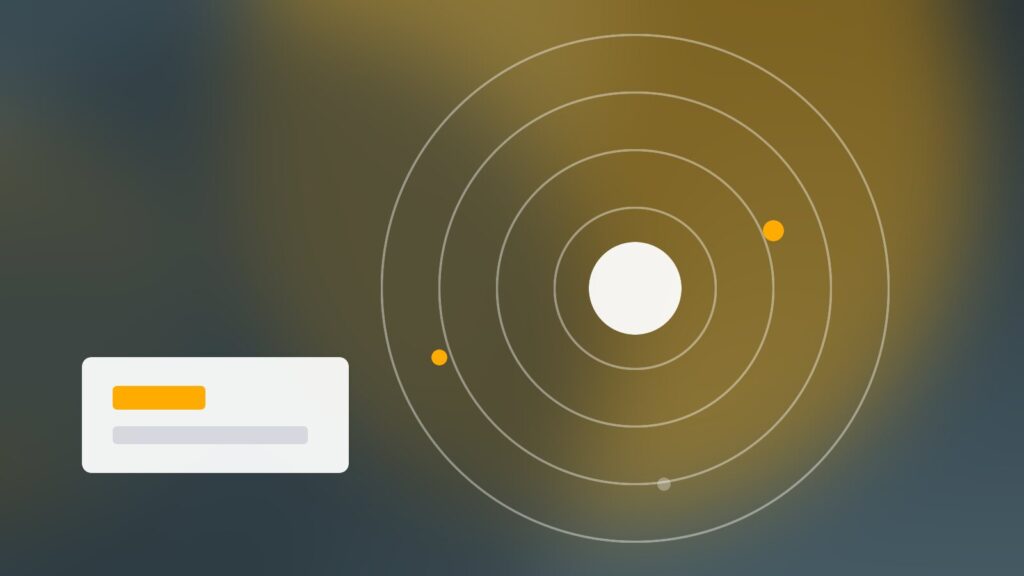 Dashboard charts and metric cards on a dark slate and amber gradient