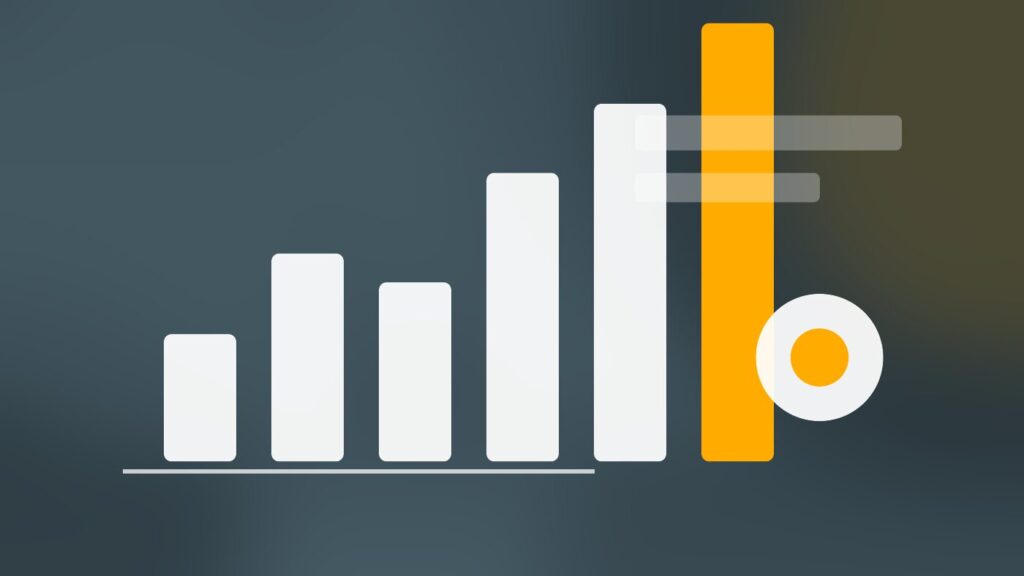 A dashboard layout with bar charts and metric cards on a dark slate and amber gradient