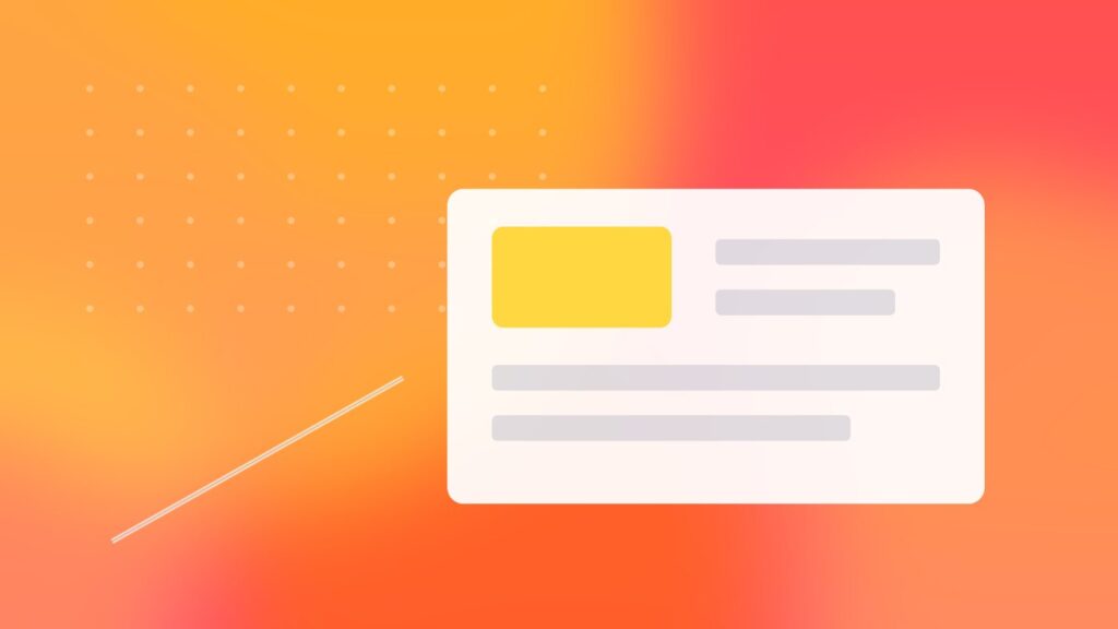 A content calendar grid with cards and an accent marker on an orange and pink gradient