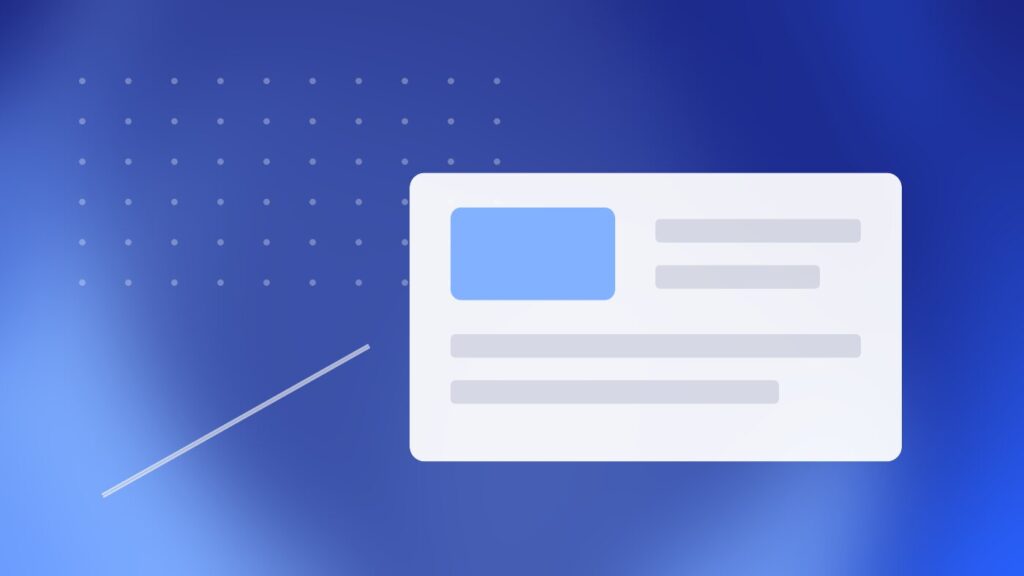 A grid of structured content cards feeding one template on an indigo gradient