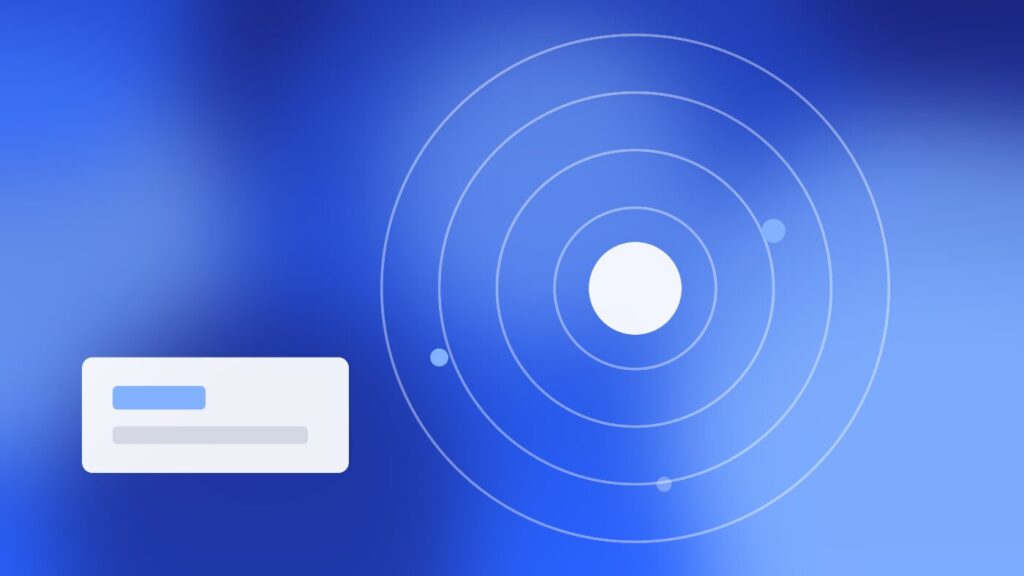 Connected blocks showing types, fields, and settings on an indigo gradient