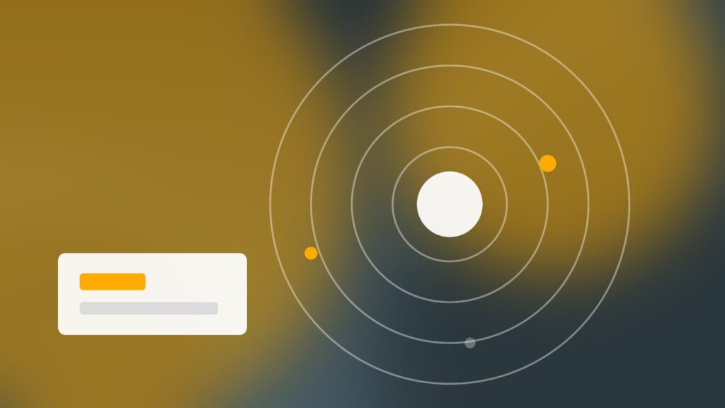 A flow of connected nodes with an accent highlight on a dark slate and amber gradient