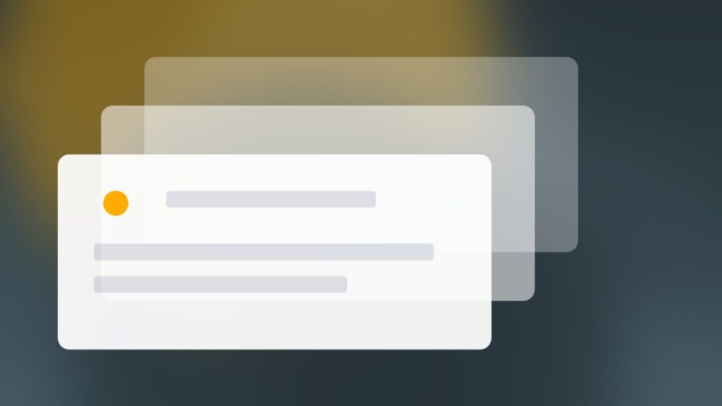 Stacked workflow cards with checkmarks on a dark slate and amber gradient
