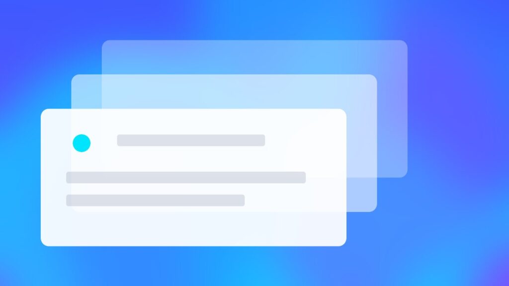 A card layout with headline and text lines on an indigo gradient