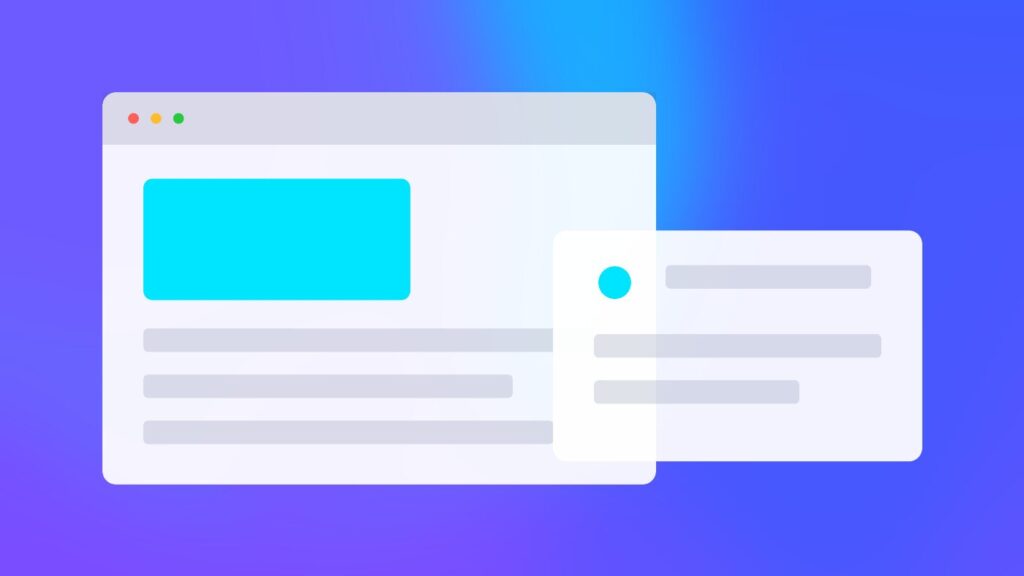 Overlapping translucent cards in white and violet