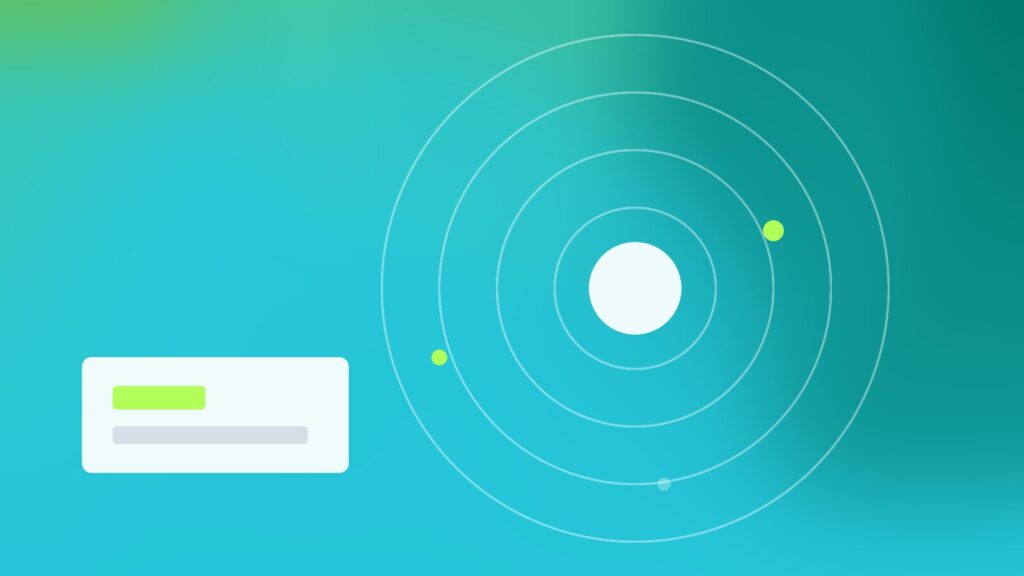 Map pins and a business profile card on a teal gradient