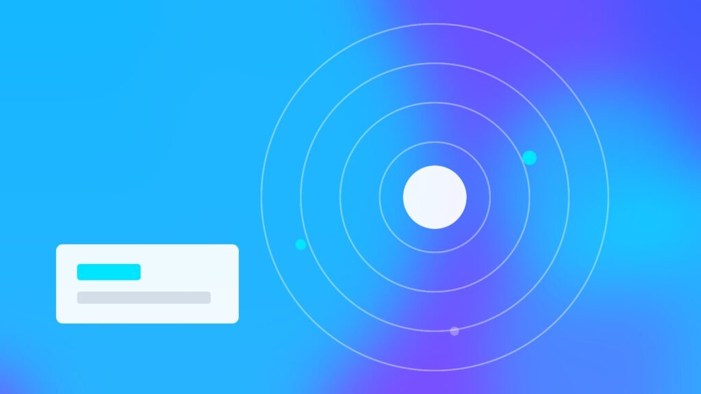 Concentric rings and cards on a blue gradient