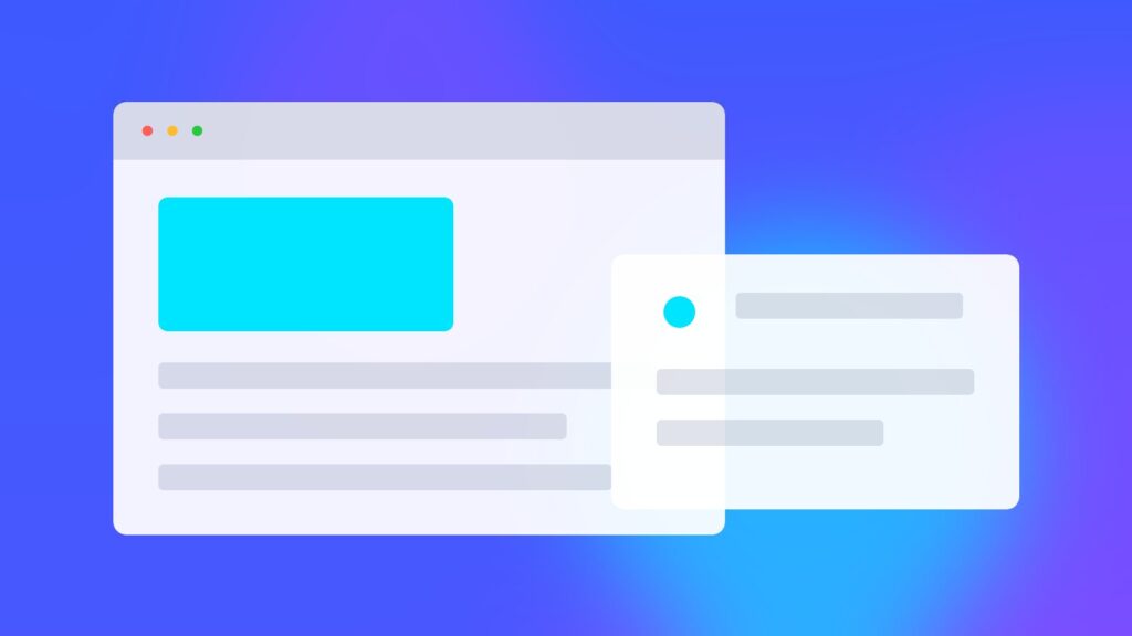 Abstract browser windows and cards on a blue gradient