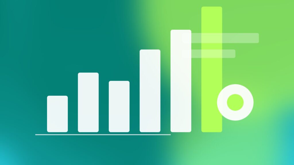 Abstract search results and answer cards on a teal gradient