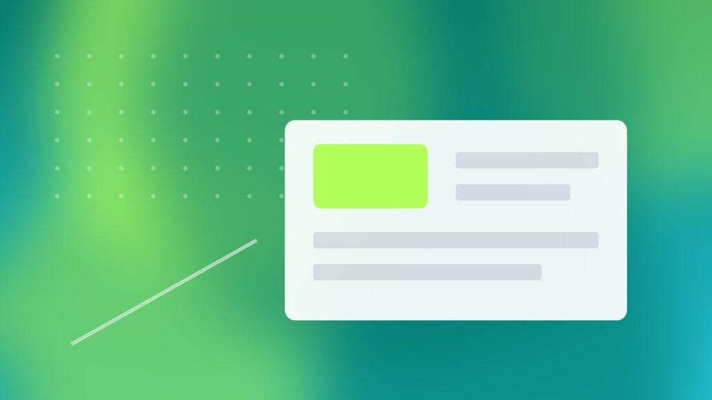 Layered cards with a highlighted result and small accent dots on a teal gradient