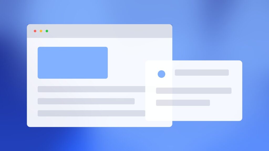 A builder canvas with layout panels on an indigo gradient