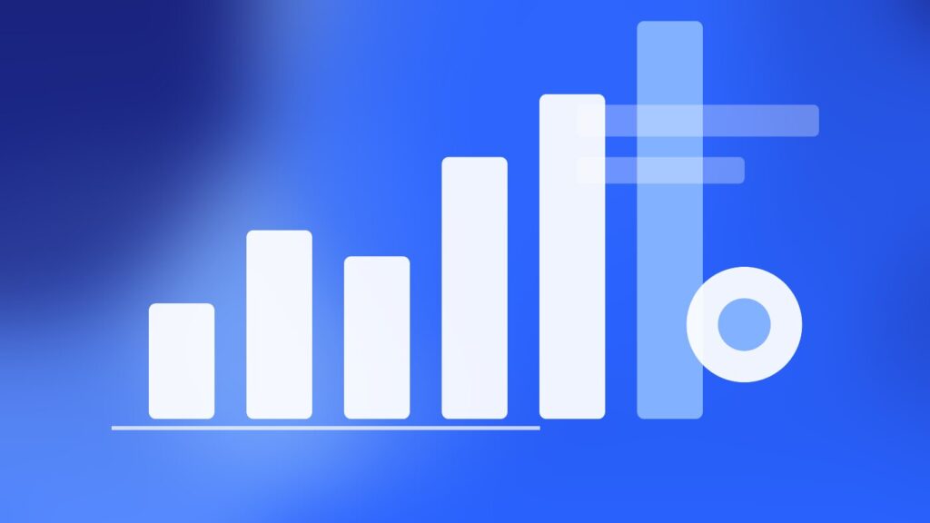 A builder-style canvas with a layout panel and component cards on an indigo gradient